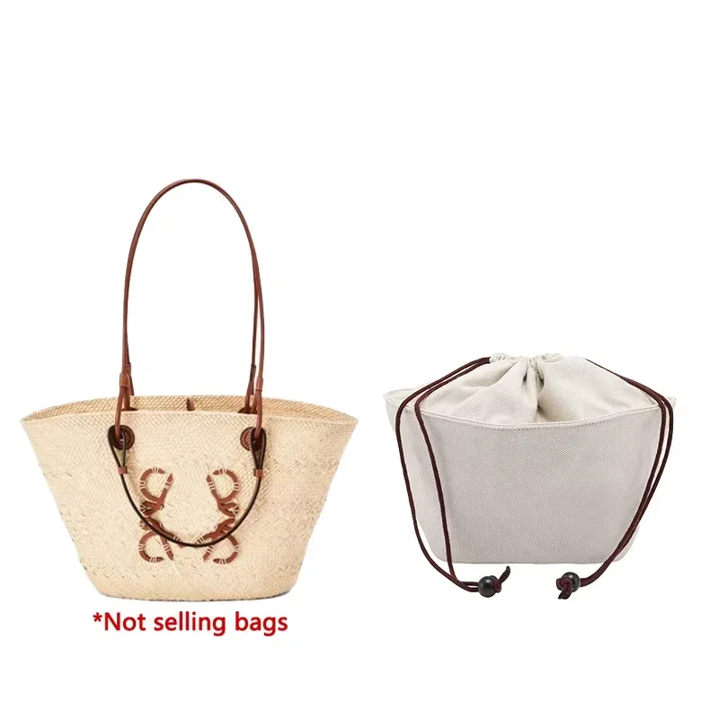 organisateur de sac à cordon, sangle d'épaule pour panier d'anagramme, support de sac tissé en paille, doublure intérieure, accessoires de sacs