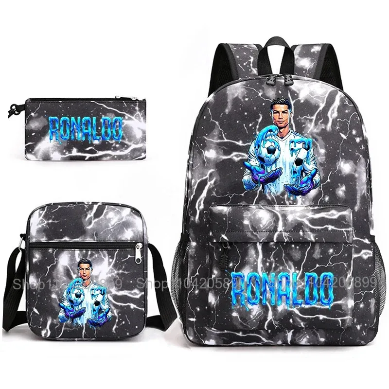 sac à dos cr7 ronaldo football 67 imprimé, sac d'école avec sac à bandoulière et trousse à crayons pour étudiants garçons, cadeau, sac à dos de voyage quotidien