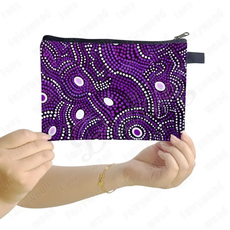 trousse de maquillage à imprimé points aborigènes australiens, sac de rangement pour rouge à lèvres et téléphone, pochette de toilette pour femme, motif culturel indigène