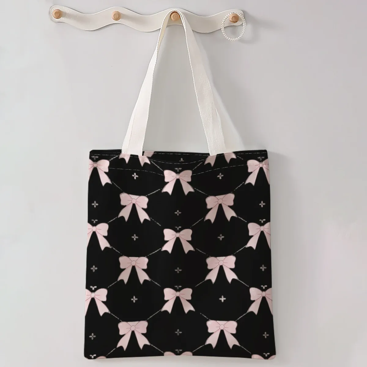 sac à main décontracté imprimé motif nœud, sac à dos réutilisable et tendance, sac à main multifonctionnel, sac de shopping en toile