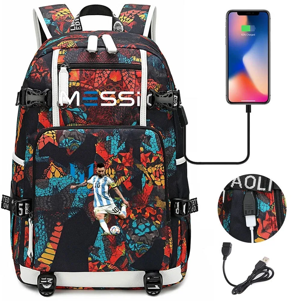 sac à dos de sport de football messi en tissu oxford avec fermeture à loquet, grande capacité, pour ordinateur portable, loisirs, voyage, école et étudiants