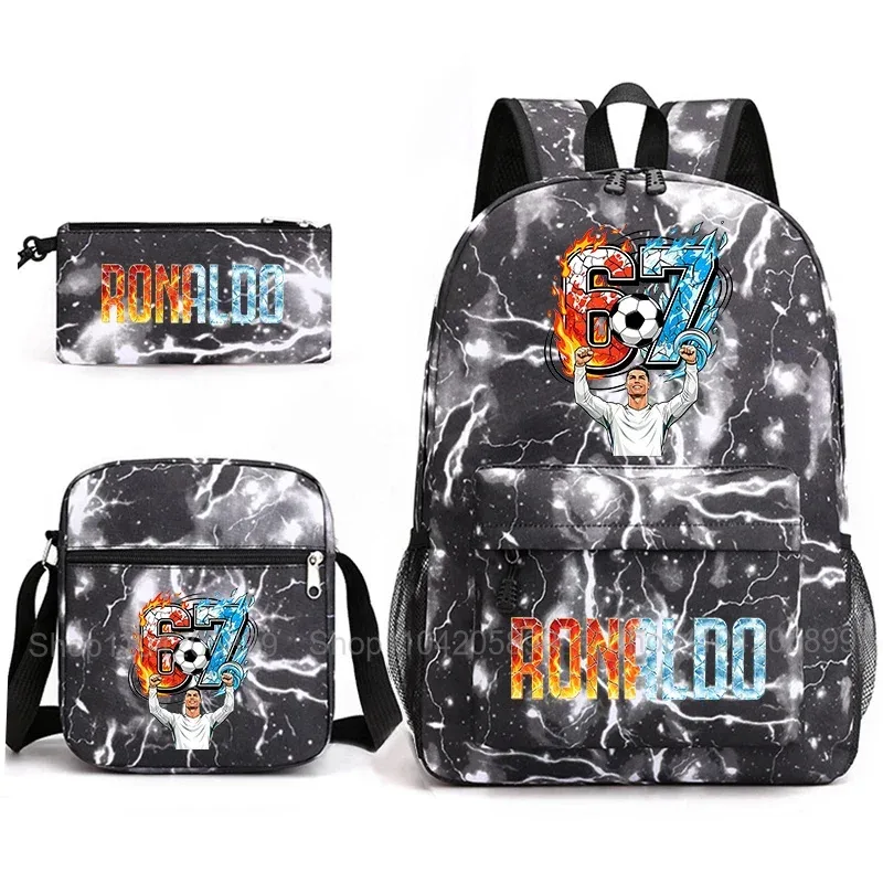 sac à dos cr7 ronaldo football 67 imprimé, sac d'école avec sac à bandoulière et trousse à crayons pour étudiants garçons, cadeau, sac à dos de voyage quotidien