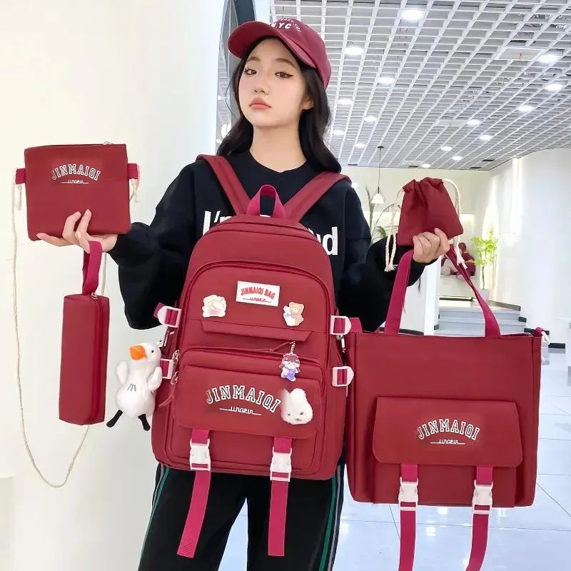 Ensemble de 5 pendentifs gratuits, Style forêt, Version coréenne, sac à dos décontracté pour étudiantes Harajuku pour lycéennes, grande capacité