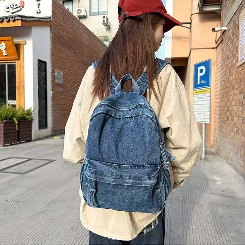 sac à dos en jean portable y2k, style streetwear, grande capacité, sac à main vintage, sac de shopping de style japonais, sac bandoulière uni pour fille
