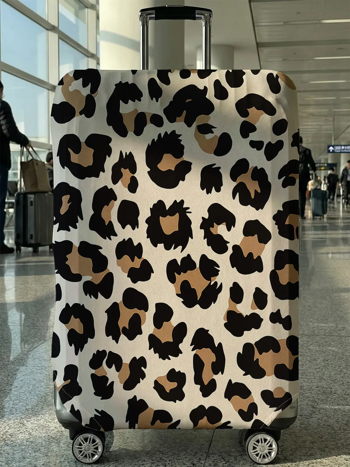 housse de valise beige à imprimé léopard, convient aux bagages de 18 à 32 pouces, protège-poignée de valise, accessoires de voyage