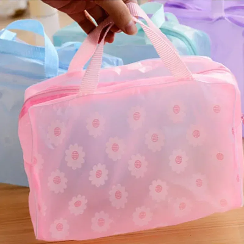 trousse de toilette transparente en pvc pour femme, trousse de maquillage, sac de rangement pour le bain, sac à cosmétiques de voyage floral, étanche, 5 couleurs