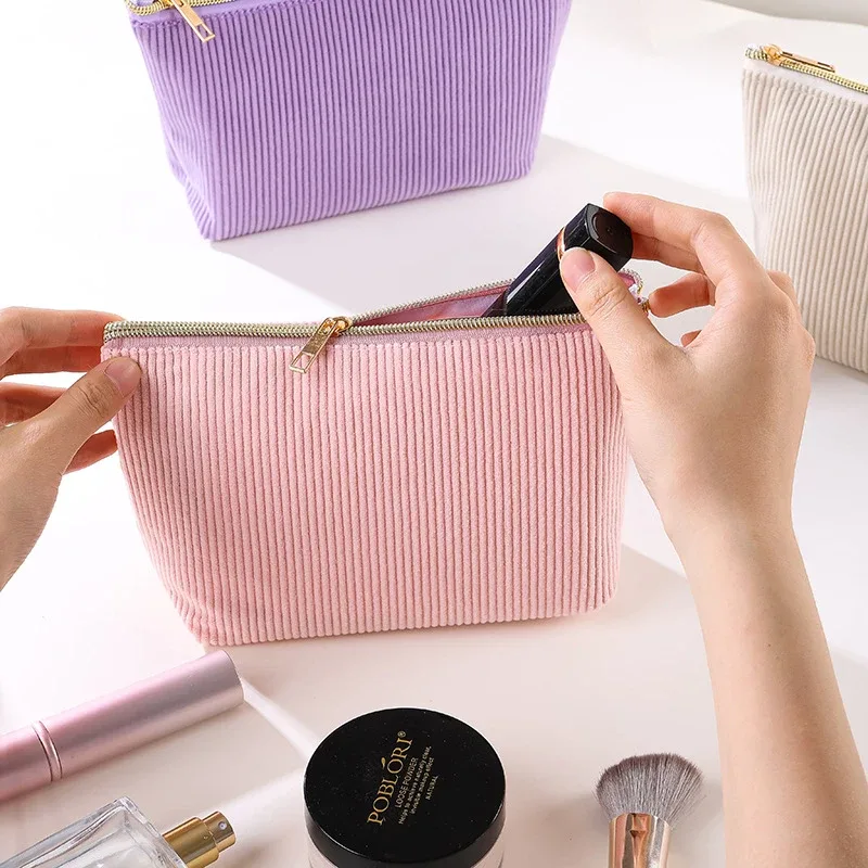 sac de rangement multi-usages en velours côtelé, grande capacité, organiseur de cosmétiques portable pour les voyages et les vacances, vente chaude