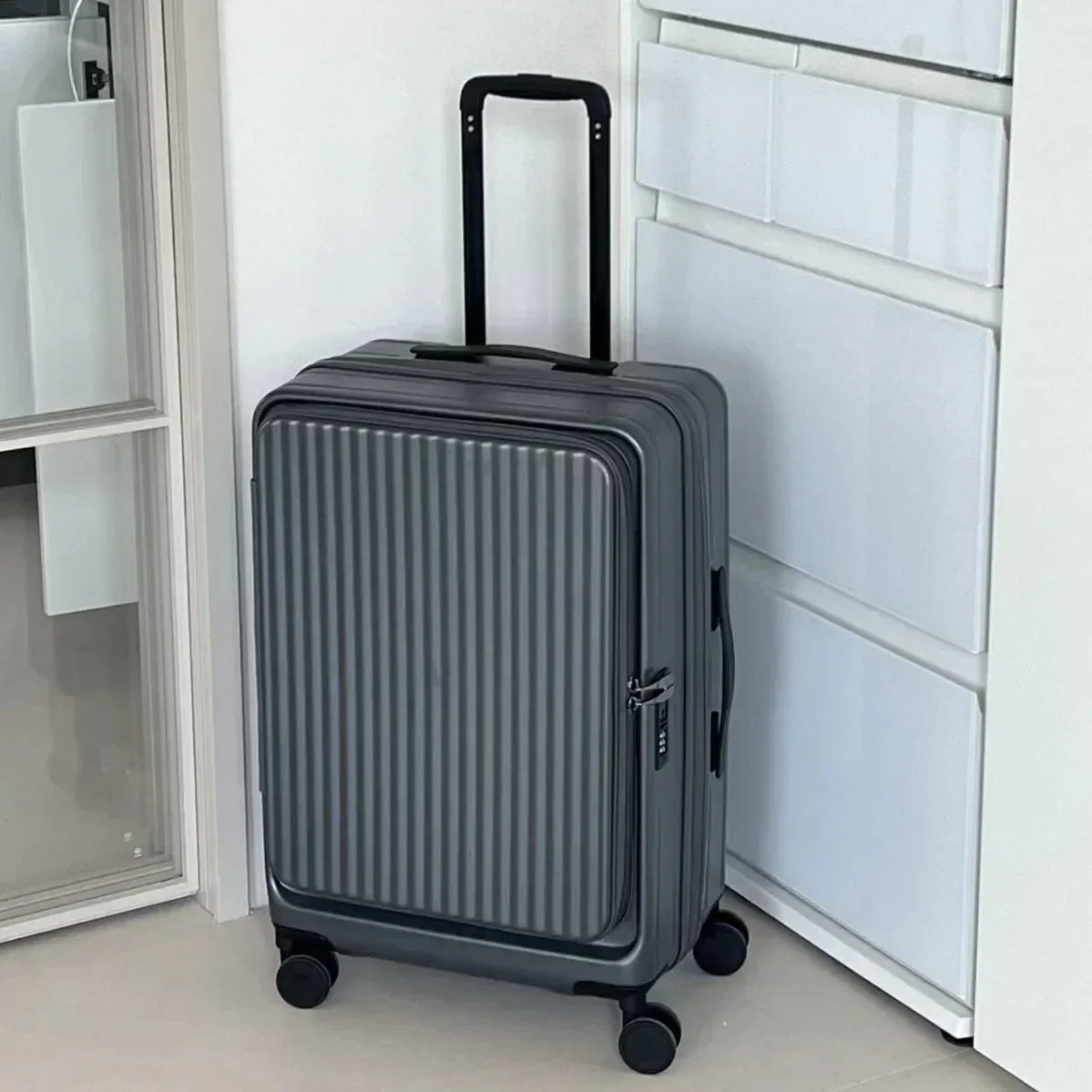 valise de voyage légère à roulettes, coque rigide en pc de 20 pouces à ouverture frontale, valise de cabine multifonctionnelle extensible, 2025