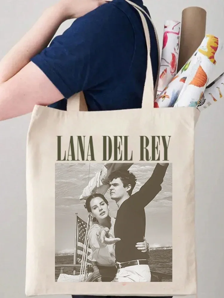 1 pièces Vintage Lana Del Rey Ldr voile graphique toile fourre-tout épaule Shopper sac de rangement sac de voyage sac à main et sac cadeau de Shopping