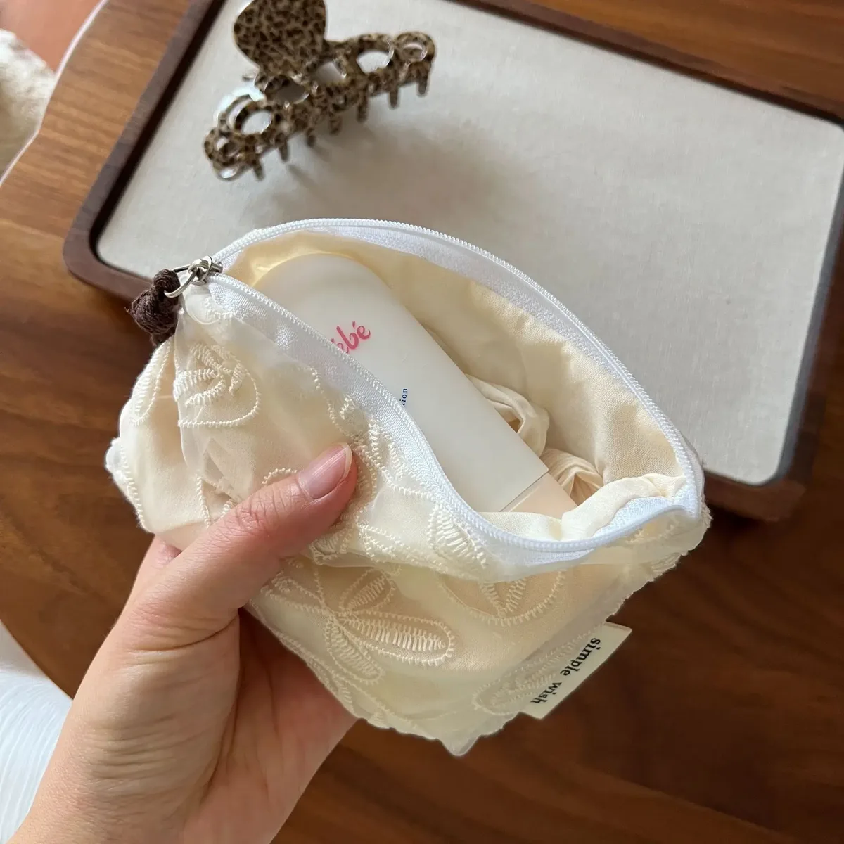 mini sac à maquillage rétro en dentelle brodée, porte-monnaie à fermeture éclair, petit organisateur de cosmétiques, pochette pour serviettes hygiéniques, porte-cartes