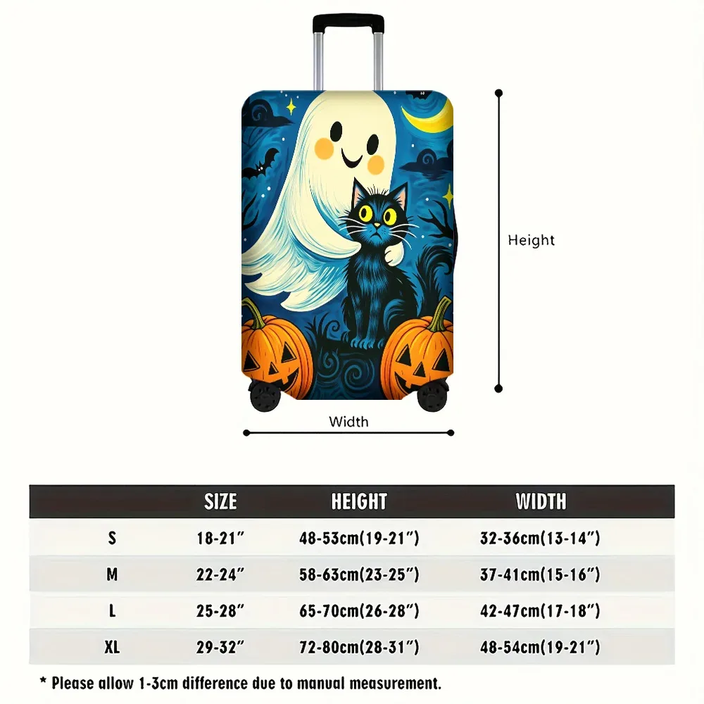 1 housse de bagage à imprimé fantôme et chat pour halloween, pour bagages de 18 à 32 pouces ; accessoires de voyage anti-poussière et élastiques pour une protection efficace