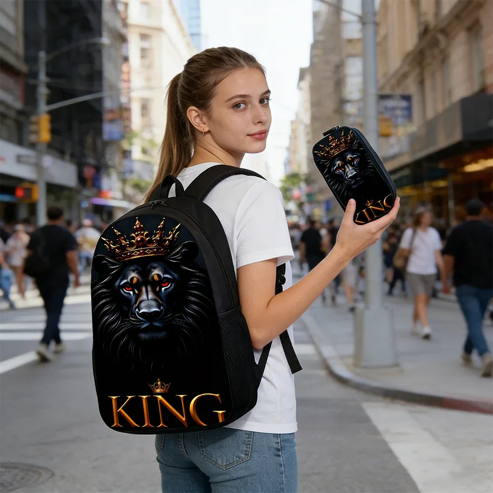 ensemble de sacs à dos motif roi lion (1/2/3/4/5 pièces) - sac à dos décontracté grande capacité avec pochette et sac fourre-tout assortis pour usage quotidien