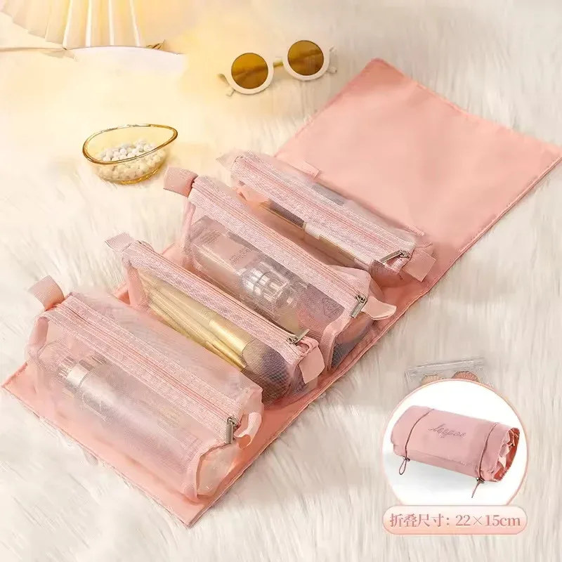 sac à cosmétiques détachable, sac de maquillage portable de grande capacité 4 en 1, sac de rangement pliable pour cosmétiques de voyage, trousse de toilette, 1 pièce
