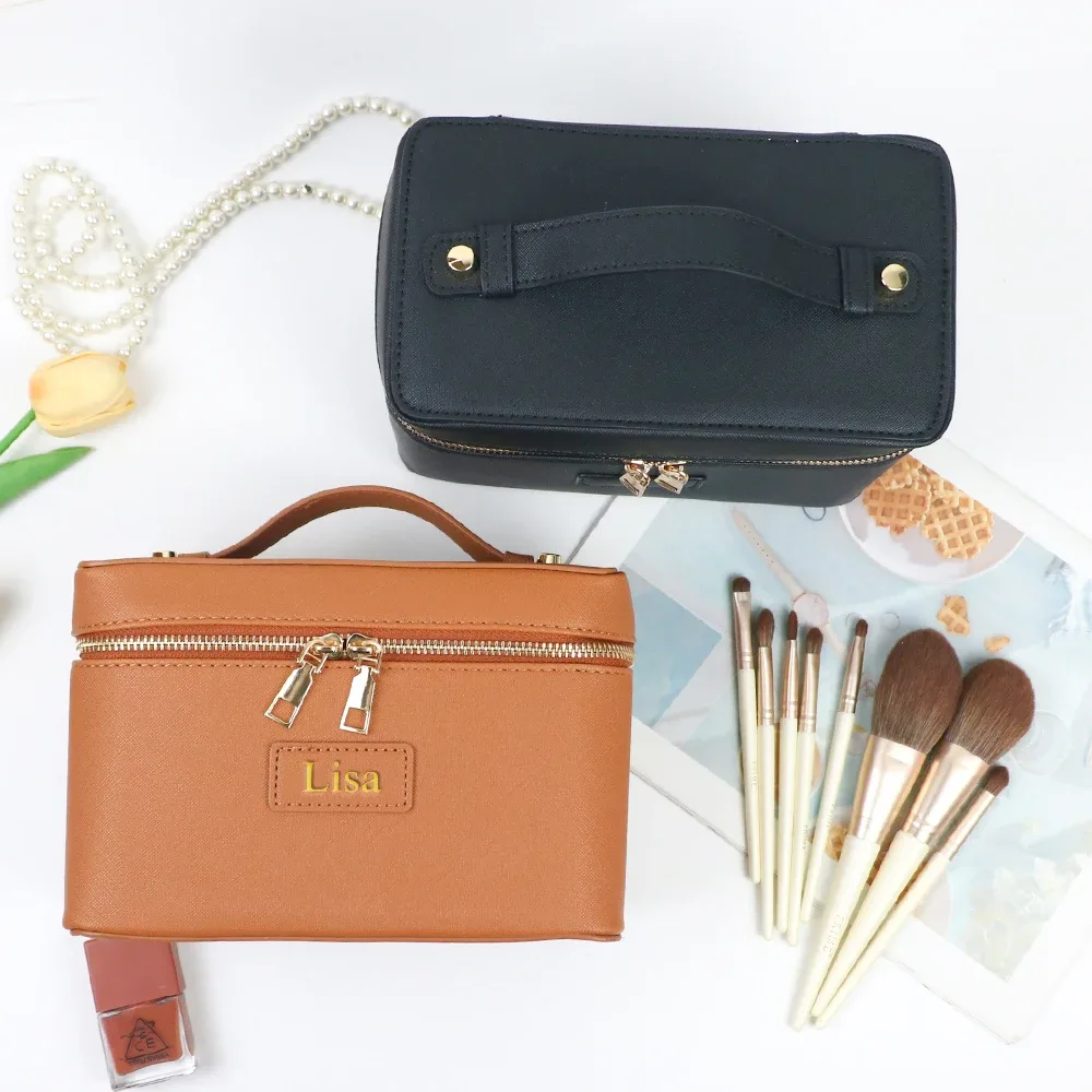 sac à cosmétiques en cuir pu personnalisé avec rangement zoné et grande capacité, trousse de toilette pour l'automne et l'hiver, nouveaux produits
