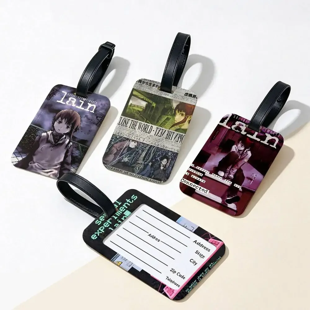 porte-cartes d'information en pvc, étiquette de bagage, étiquette de nom étanche anti-perte pour voyage, série e-experiments l-lain anime