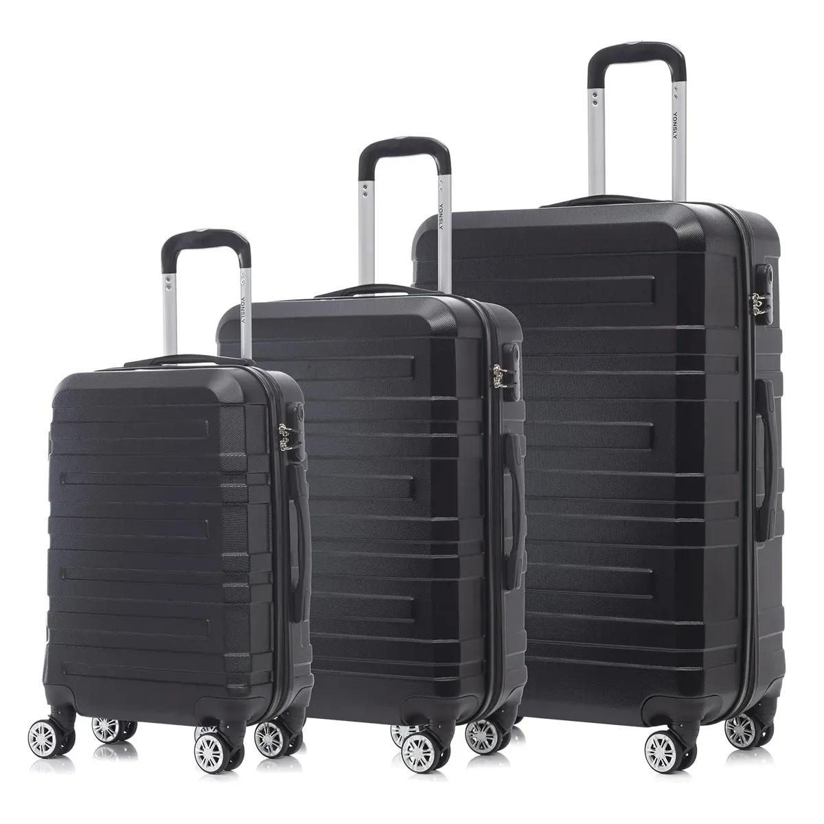ensemble de valises yonsly 3 pièces 20/24/28 pouces 4 roulettes 360° ° valise à combinaison avec fermetures éclair doubles renforcées, poignée en caoutchouc souple, sac en maille, ensemble de bagages pour les voyages de vacances