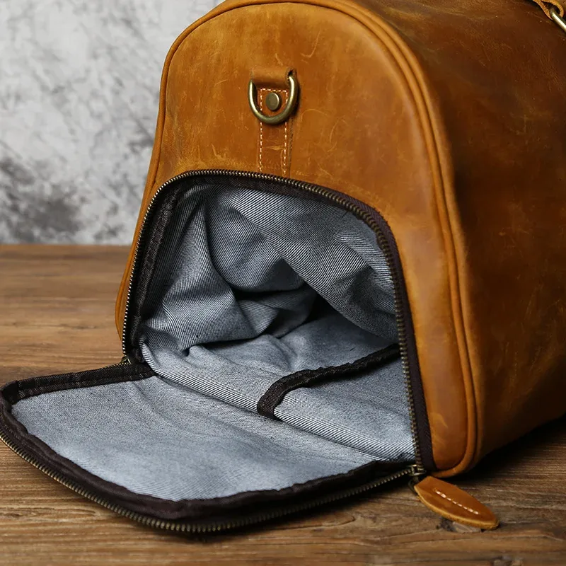 nzpj sac de voyage rétro en cuir pour hommes première couche de peau de vache sac de voyage de grande capacité sac à main de voyage d'affaires sac à bandoulière