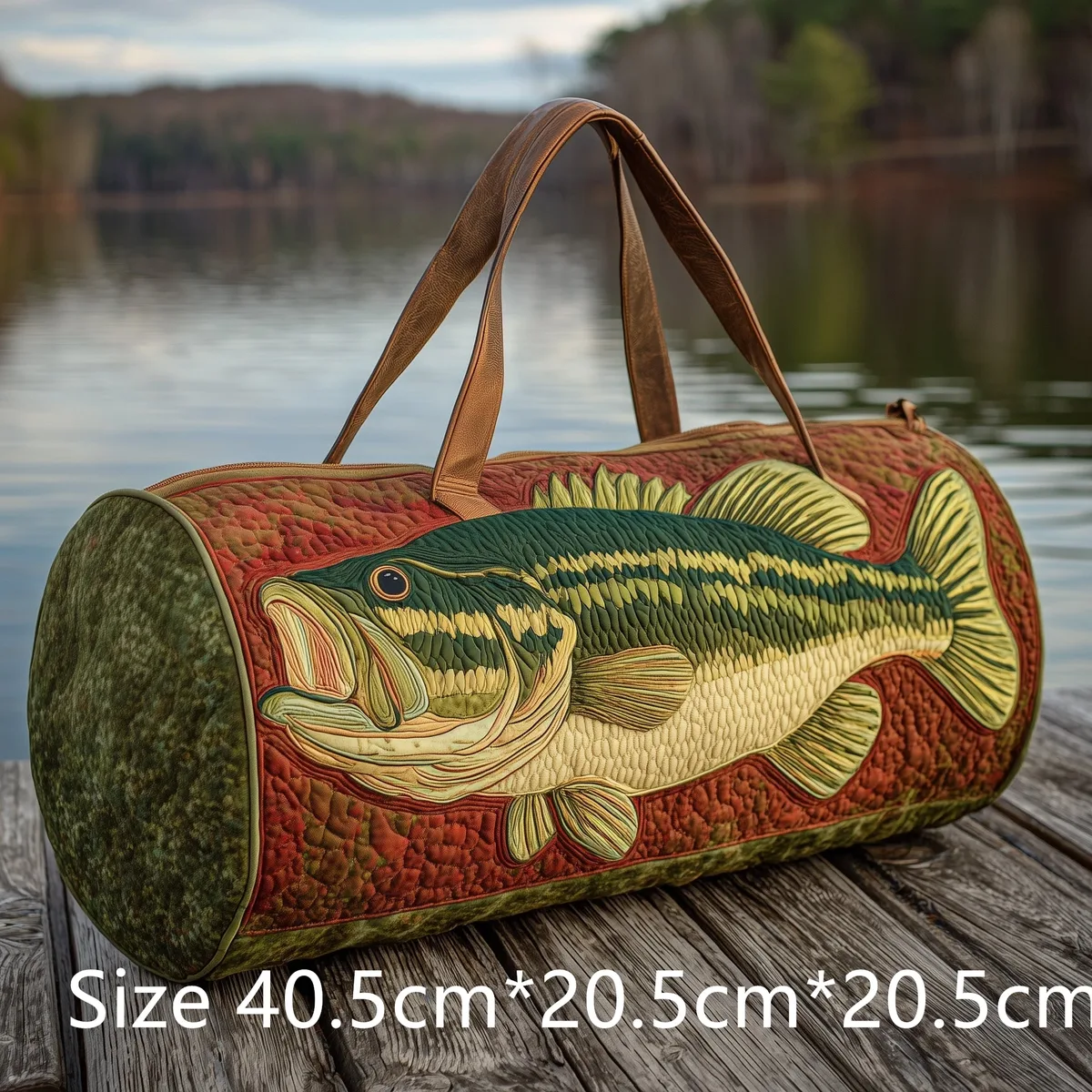 sac de pêche matelassé fait main tendance, sac de week-end imprimé 3d motif poisson basse, sac de voyage pour homme, cadeau pour pêcheur, aventures en plein air