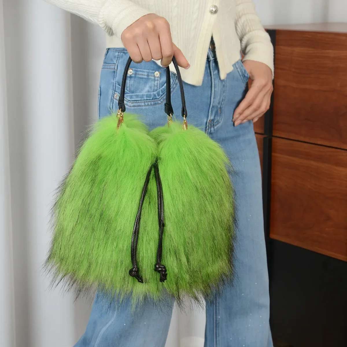 sac à main tendance en fausse fourrure pour femme, collection automne-hiver, sac seau de luxe, sac fourre-tout en fausse fourrure de raton laveur, sac à main haut de gamme