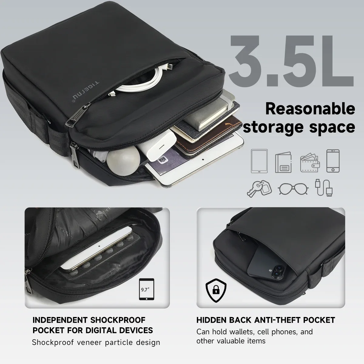 tigernu nouveaux hommes sac de messager de haute qualité sac à bandoulière étanche pour hommes voyage d'affaires sac à bandoulière mâle mini sac