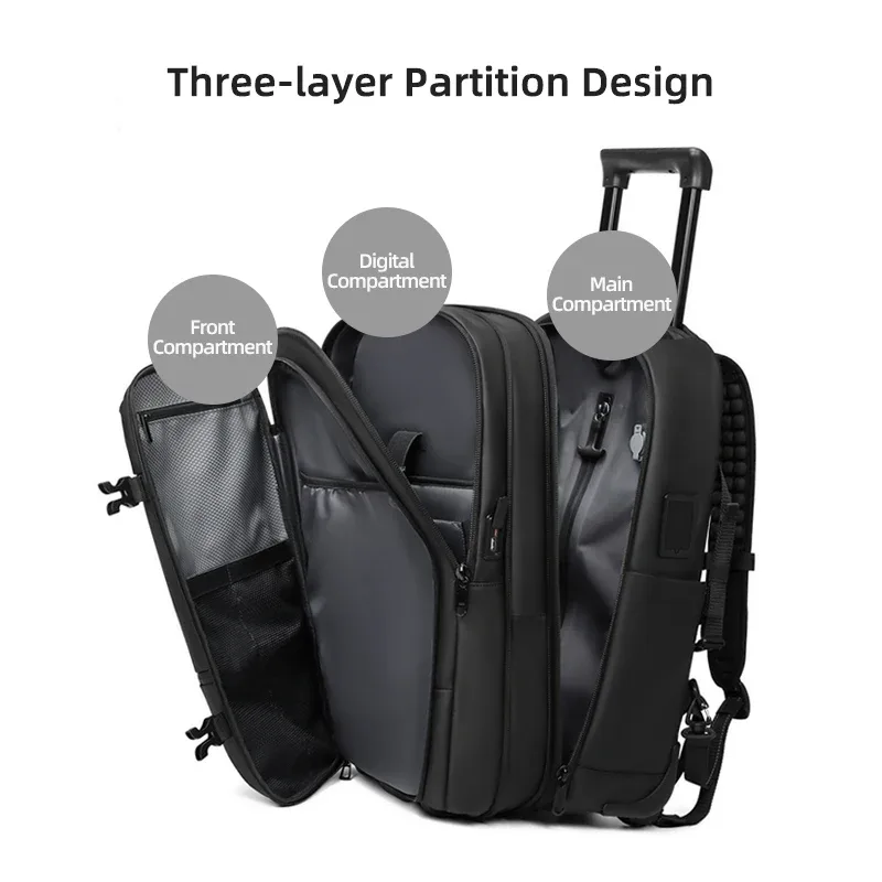 sac à dos de voyage professionnel à roulettes avec pompe de compression sous vide pour homme, bagage à roulettes pour cabine