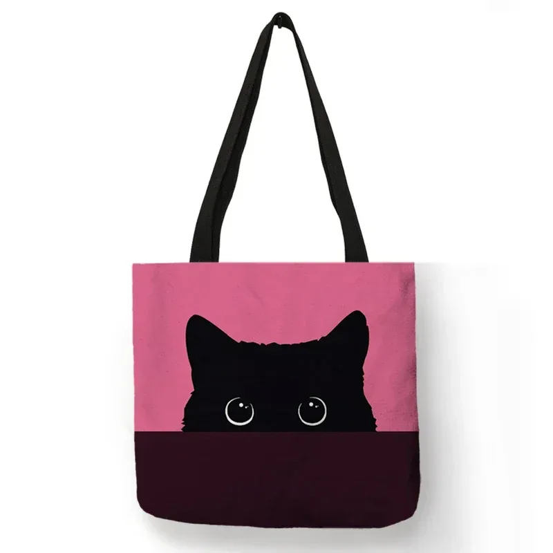 sac fourre-tout décontracté mignon animal de compagnie noir patte de chat imprimé femmes sac à bandoulière sac à main dames eco réutilisable shopper sacs pour l'épicerie