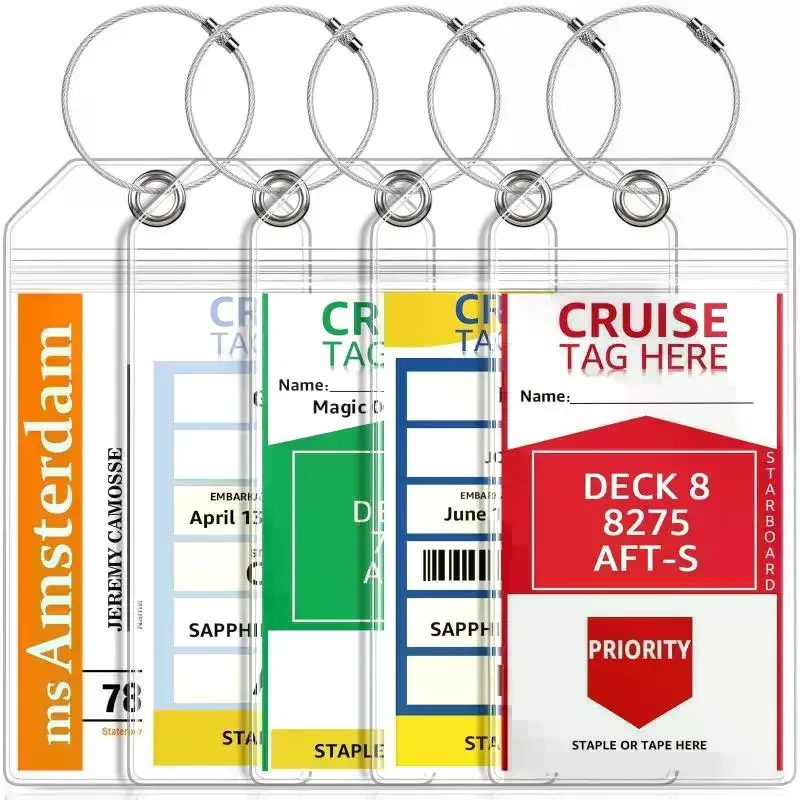 étiquette de bagage multifonctionnelle pour bateau de croisière, boucles en fil d'acier, porte-carte d'identité vertical transparent en pvc imperméable, étiquette de voyage