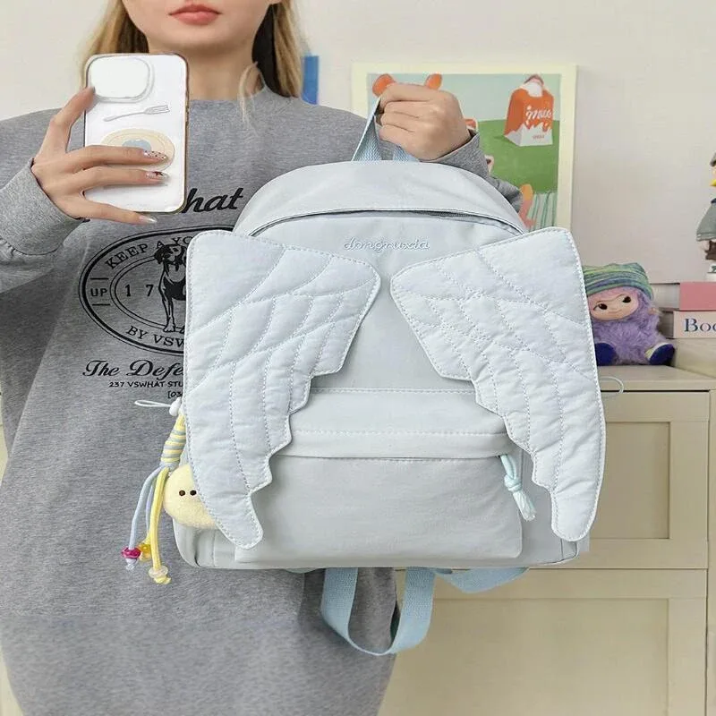 sac à dos mignon avec ailes d'ange, sac matelassé de grande capacité, sac à dos décontracté et mignon pour adolescentes, femmes, école, voyage, usage quotidien