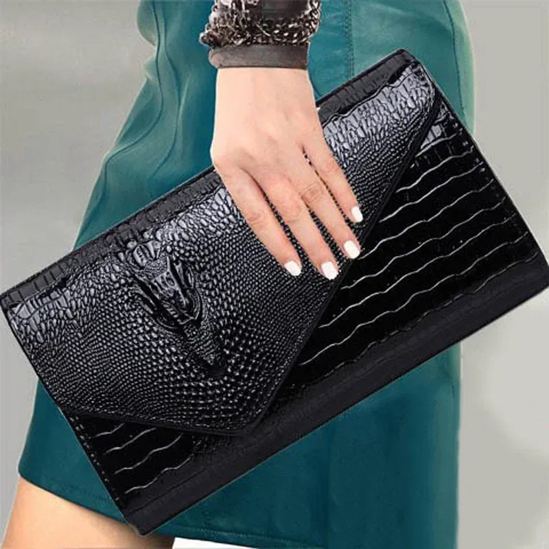 pochette élégante pour femme, grande capacité, sac à bandoulière imprimé crocodile