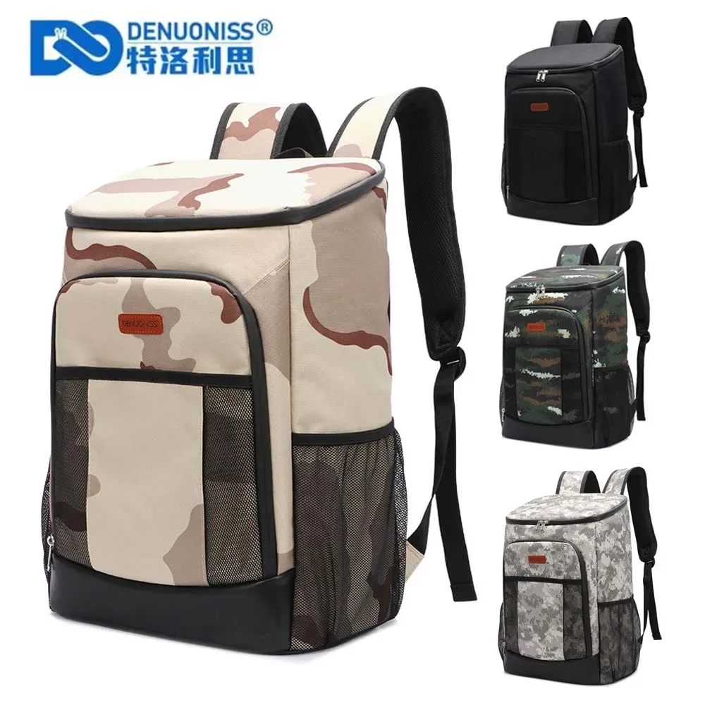 sac dos camouflage beige marron 600d thermique poche alimentaire grande capacité isolation refroidissement voyage plage pique-nique randonnée camping