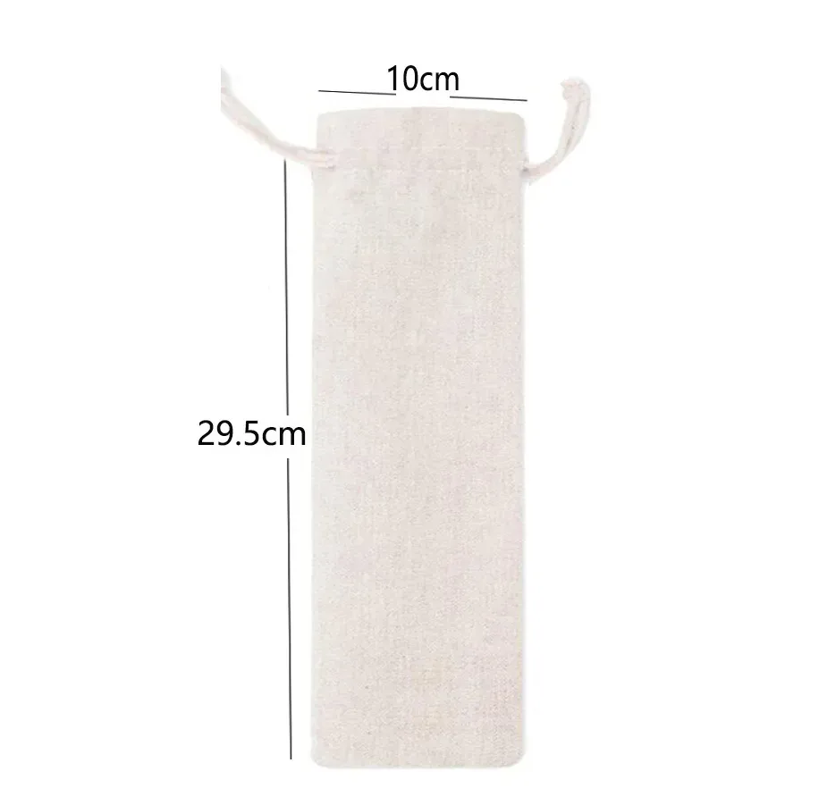 sac de rangement pour couverts en acier inoxydable, sac cadeau en coton et lin avec paille, sac velboa, logo personnalisable disponible
