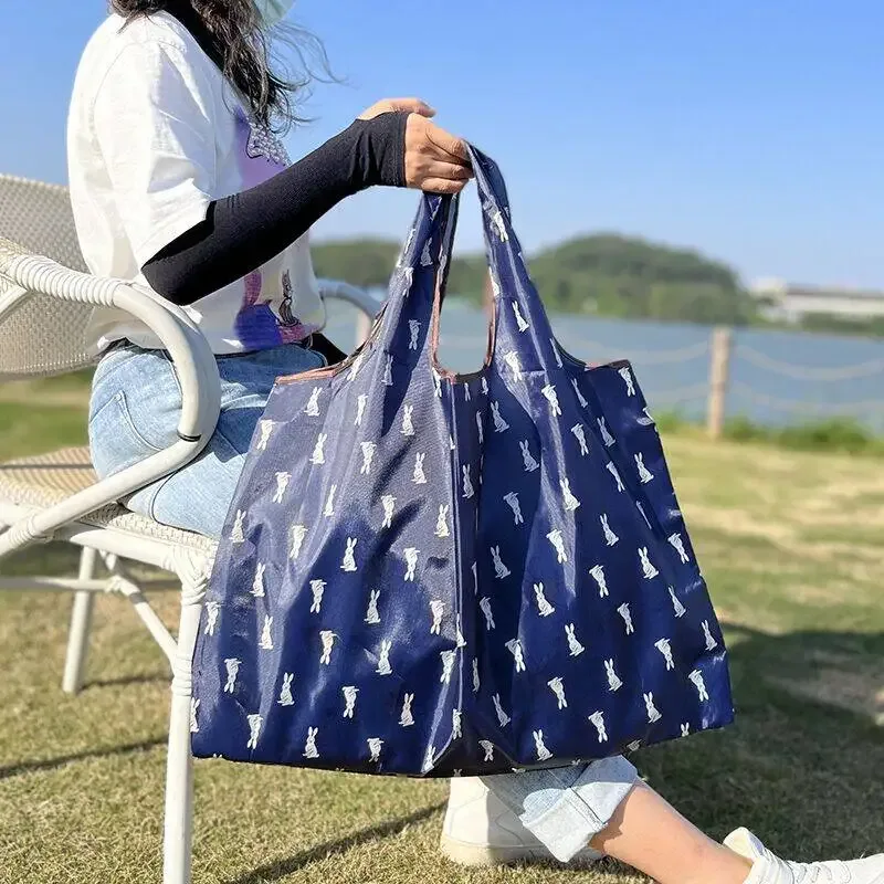 grand sac de courses pliable à motif de dessin animé, sac fourre-tout réutilisable et portable, sac écologique de grande capacité