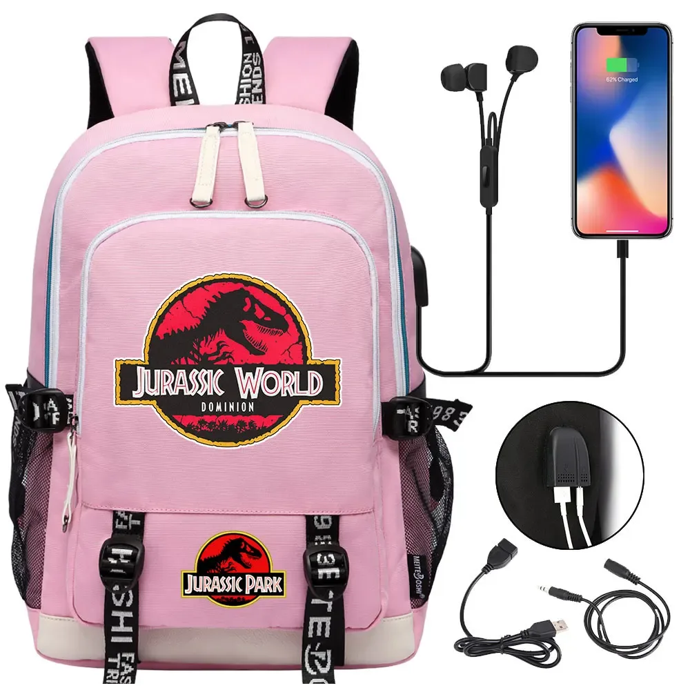 jurassic park world dinosaure adolescent usb charge sac à dos pour ordinateur portable femmes hommes filles garçons enfants école livre sac voyage sac à dos