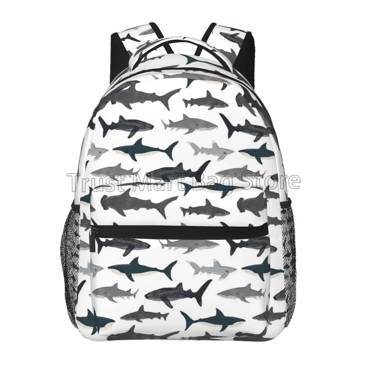 sacs à dos à motif de requins de dessin animé pour adultes et adolescents, sac à livres pour étudiants, sac à dos pour ordinateur portable durable et décontracté, voyage, randonnée, camping, mignon