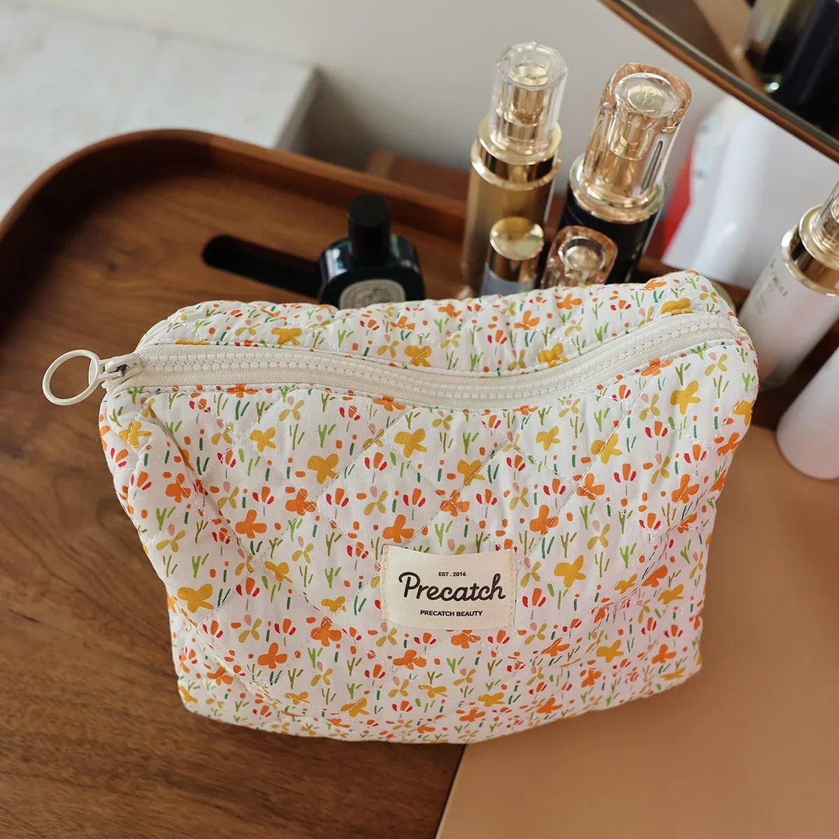 trousse à cosmétiques à coutures fraîches, style français, art floral, maquillage, soins de la peau, voyage, 03/stockage, été, fleurs polyvalentes