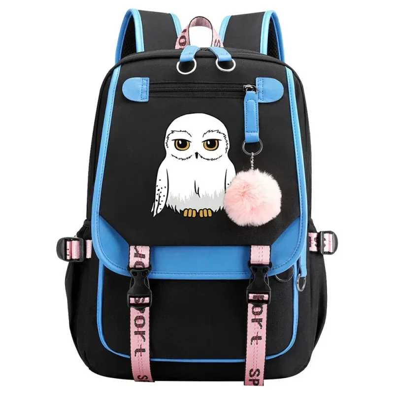 sac à dos anime hedwig night owl en nylon, sacs de voyage pour étudiants, sacs à livres, sacs à dos décontractés pour ordinateur portable avec port usb