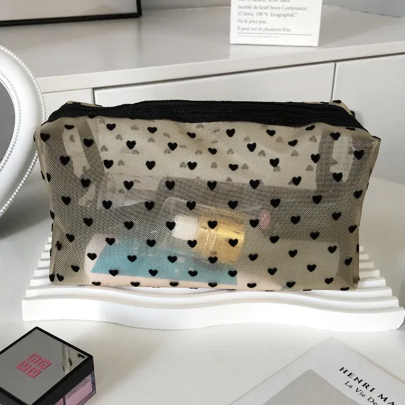 trousse de maquillage d'extérieur personnalisée en maille de nylon transparente, sacs à cosmétiques, pochette d'organisation de voyage, fermeture éclair, maquillage de plage, sac à main pour femmes