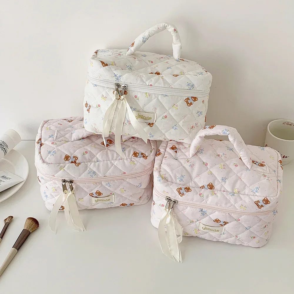 sac de maquillage mignon en forme d'ours, compartiments multicouches, organisateur de cosmétiques avec fermeture éclair, trousse de toilette de voyage portable pour femmes et filles