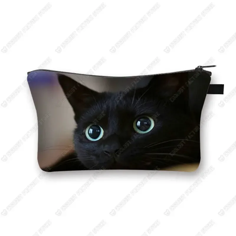 sac de rangement de cosmétiques pour femmes, sac de maquillage de marque à la mode avec imprimé de chat noir mignon
