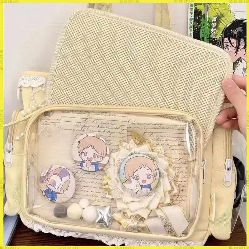 sac à bandoulière itabag anime 2d japonais, motif fille de ballet, grande capacité, avec poche transparente et garniture en dentelle, cadeau pour amis