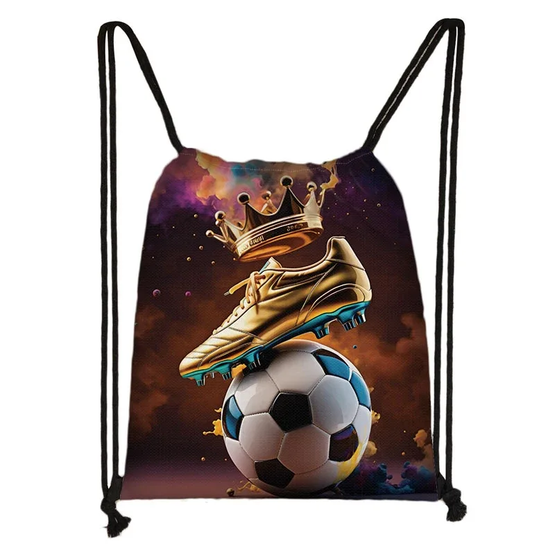 sac à dos de football avec motif de couronne pour hommes, sac à cordon de serrage, sacs de sport en plein air graphiques de football, sacs à bandoulière de grande capacité pour voyage