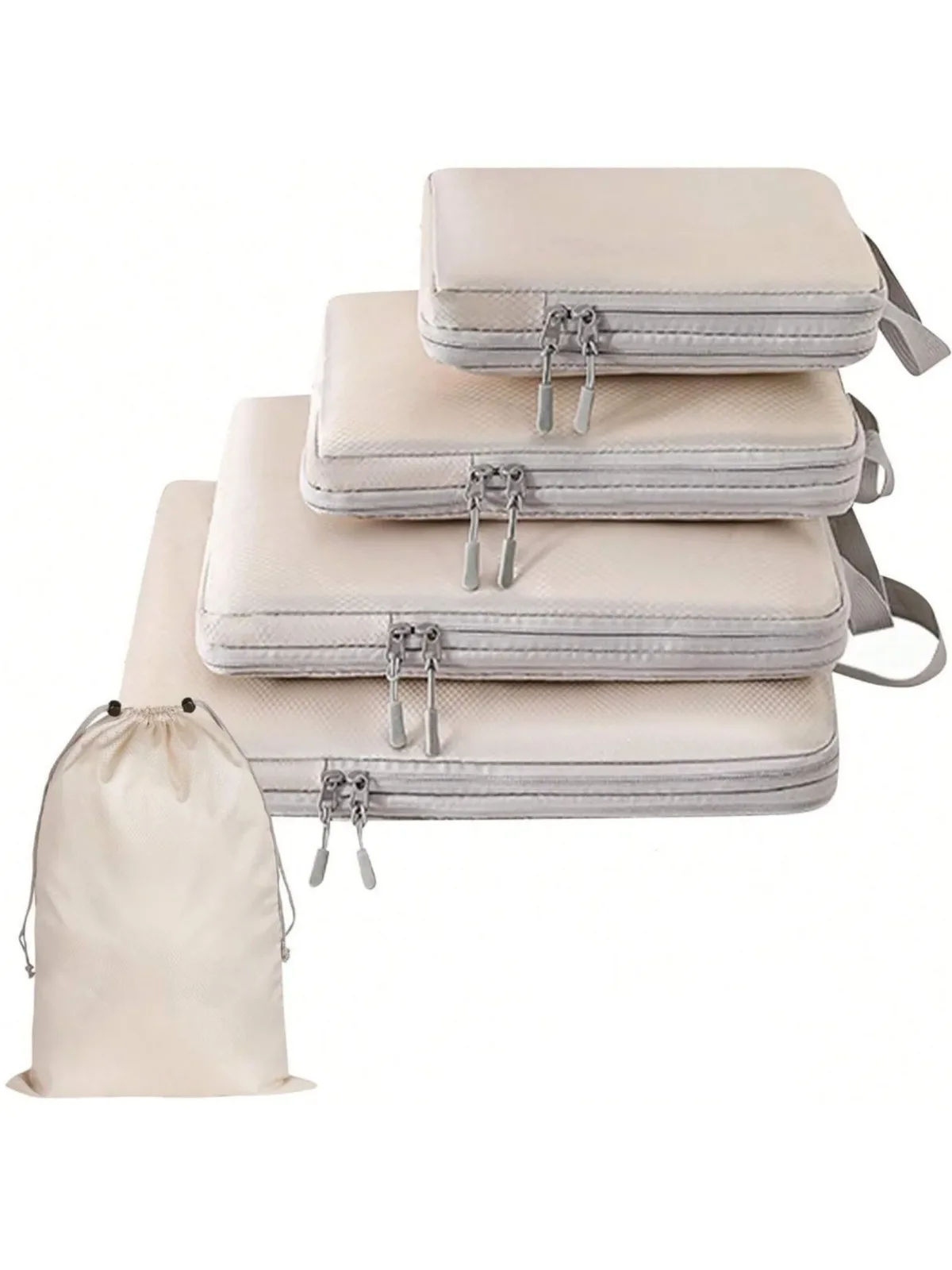 organisateur voyage polyester beige compartiments chaussures compression dépliage économie espaces pliage sac déplacement usage six pièces