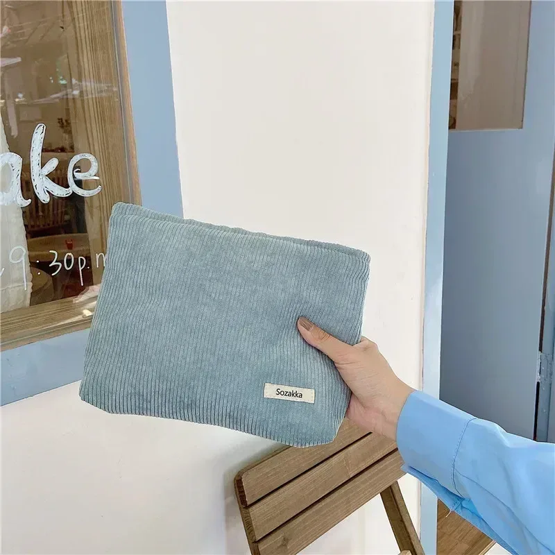 sac à cosmétiques en velours côtelé pour femmes, grande capacité, organisateur de rangement de maquillage, pochette à fermeture éclair