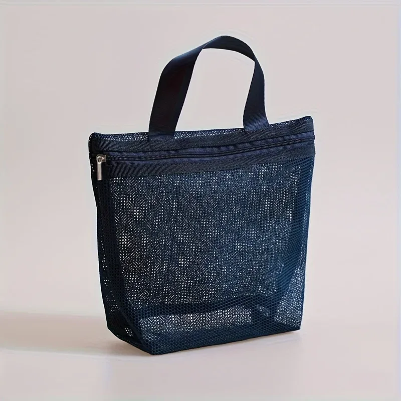 sac de rangement en maille portable pour sacs à main, design ajouré pour le bain, l'égouttage, les articles de toilette, les voyages, la natation, le maquillage.