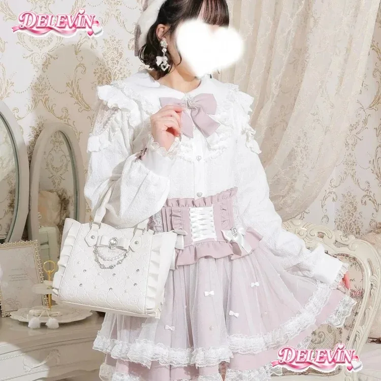 sac lolita style japonais, nouveauté 2026, sac à main mignon pour filles avec nœud, perles et strass, sac fourre-tout polyvalent à bandoulière pour femmes
