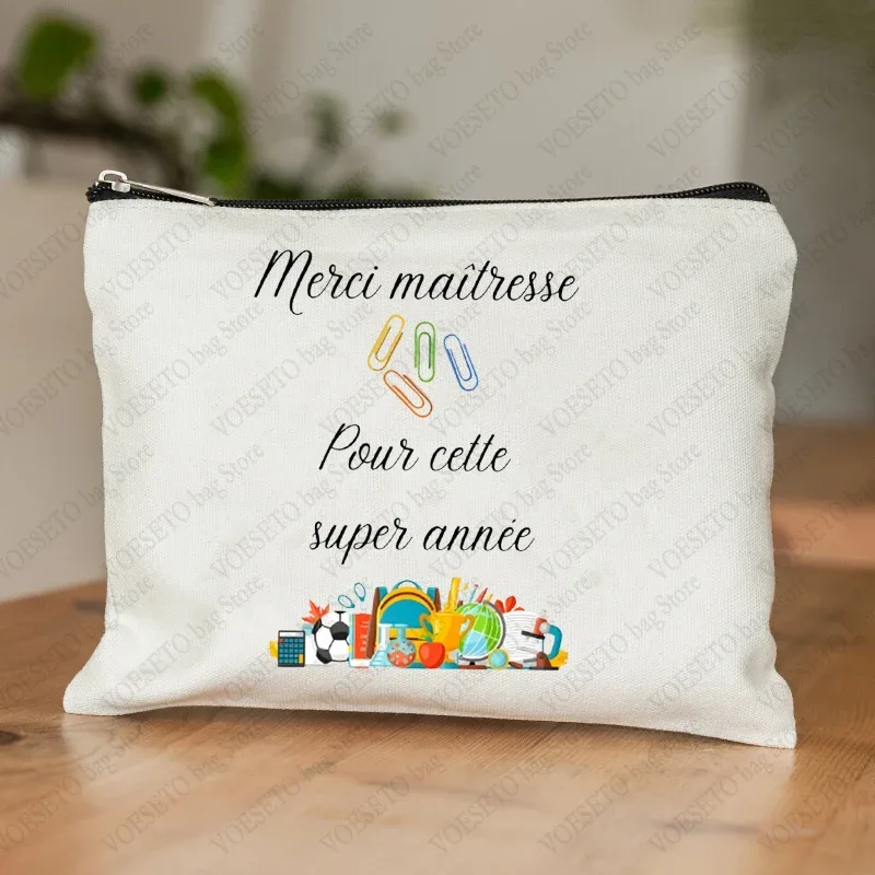 trousse de maquillage pour femmes avec appréciation des enseignants français, trousse à cosmétiques au design artistique, trousse à crayons pour femmes