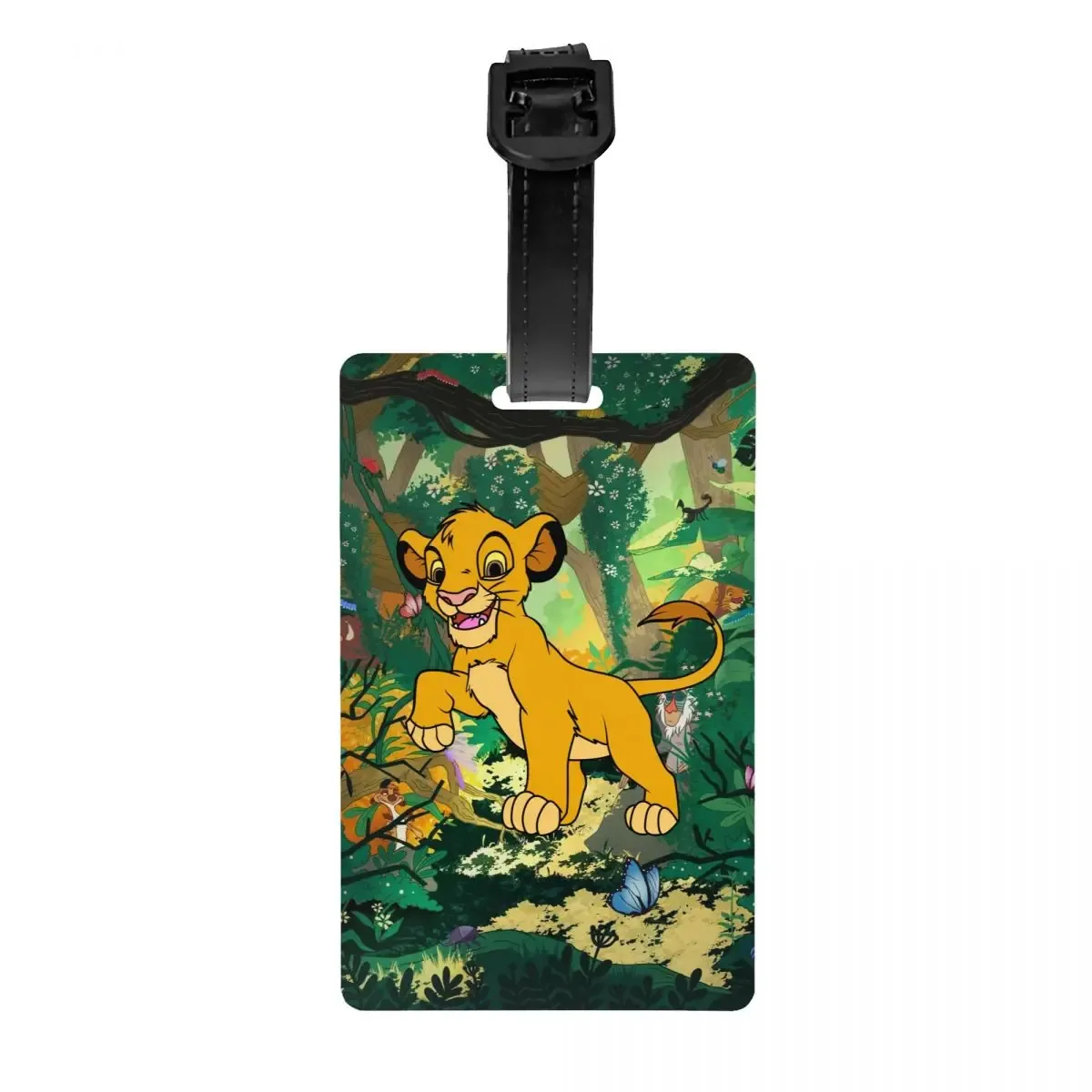 étiquette de bagage personnalisée rafiki avec carte nominative, étiquette d'identification avec couverture de confidentialité the lion cartoon k-kings pour sac de voyage et valise
