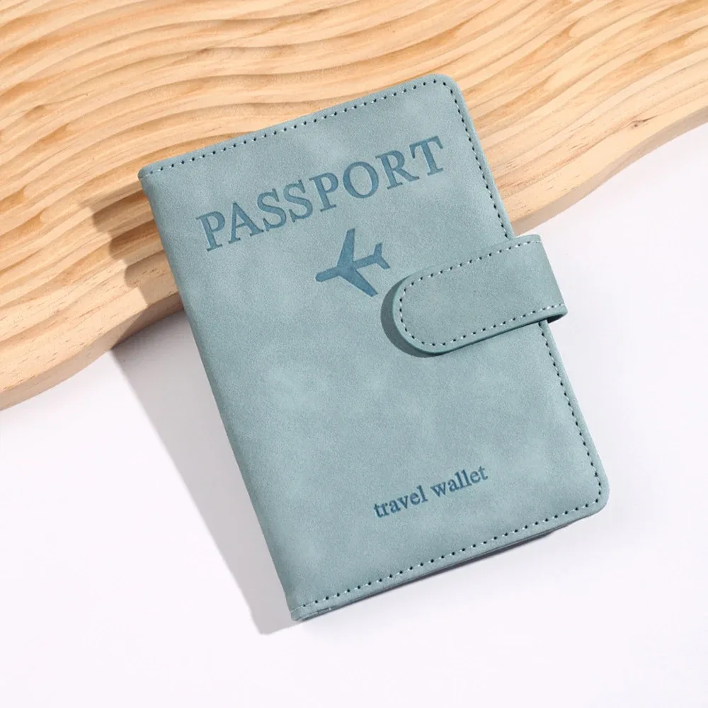 porte-passeport rfid personnalisé en pu pour homme, 2 styles d'enveloppes, motif avion imprimé, portefeuille de passeport antivol, minimaliste