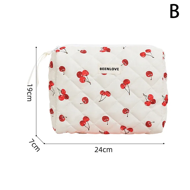 trousse à cosmétiques en coton matelassé pour femme, jolie trousse de toilette portable, organisateur, fleur à fermeture éclair, lavage de voyage, aucun imprimé