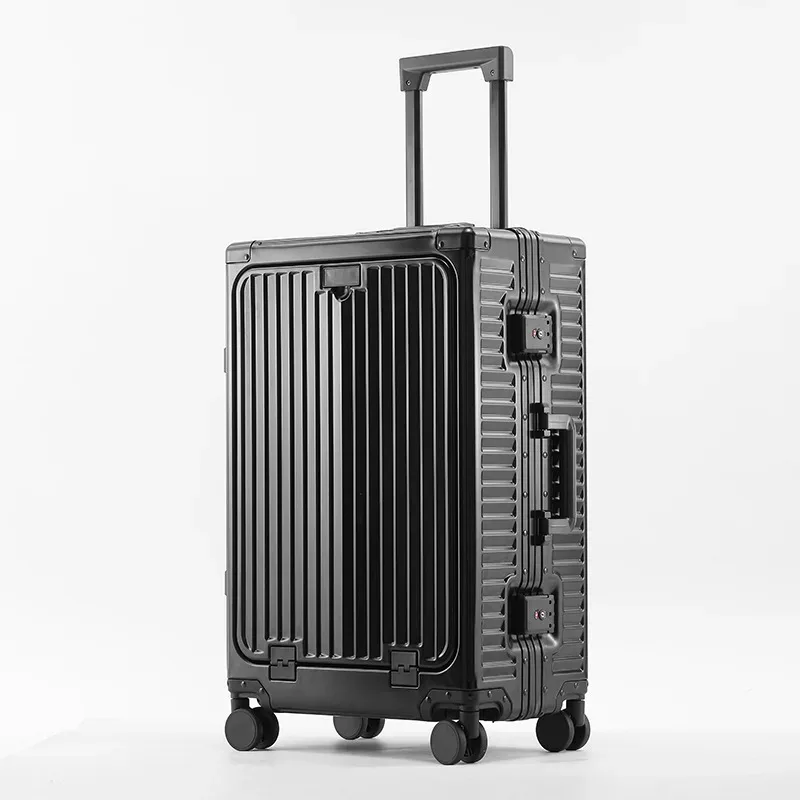 klqdzms valise ouverture avant boîte d'embarquement entièrement en aluminium alliage de magnésium boîtier de chariot 20 "24 pouces bagages multifonctions